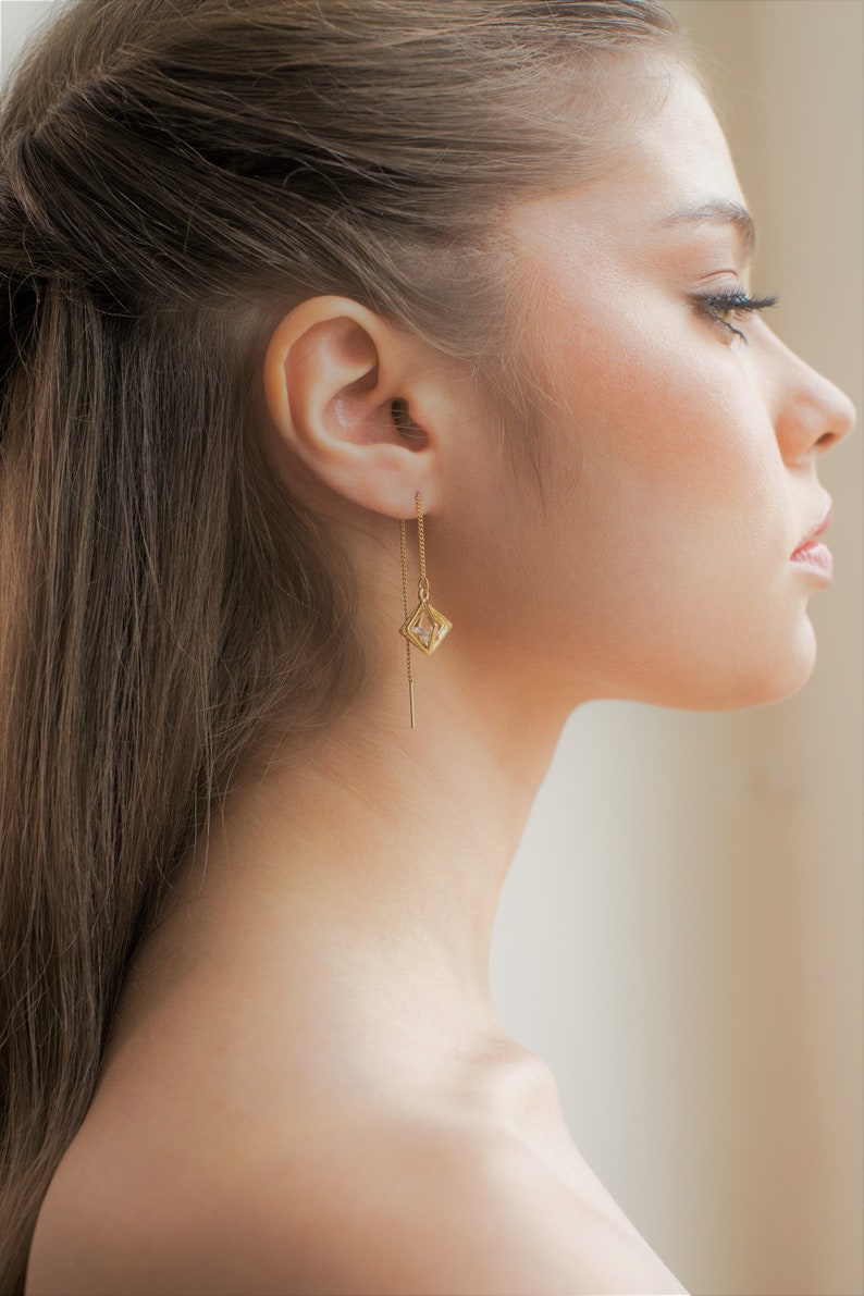 Threader earrings, Long dangle earrings, Long gold earrings, Gold dangle earrings, Dangle chain earrings, Gold chain earrings, Chain earring image 2