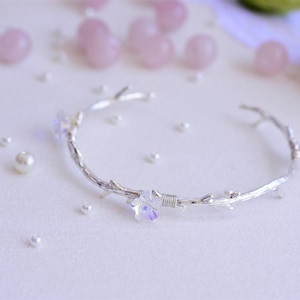 Flower bracelet, Silver wedding bracelet, Swarovski bracelet, Bridal bracelet, Silver bracelet with crystal, Silver dainty bracelet