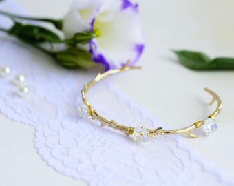 Cuff bracelet for women, Gold cuff bracelet, Gold bracelet for women, Bride bracelet, Gold bracelet flower, Flower bracelet, Branch bracelet