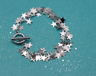 Star bracelet, Toggle bracelet, Charm bracelet for women, Silver star jewelry, Chain charm bracelet, Dangle bracelet, Holiday Bracelet