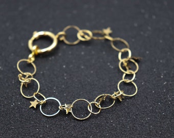 Star bracelet, Gold charm bracelet for women, Gold plated bracelet, Gold star jewelry, Celestial bracelet, Gold charm bracelet, Fun bracelet