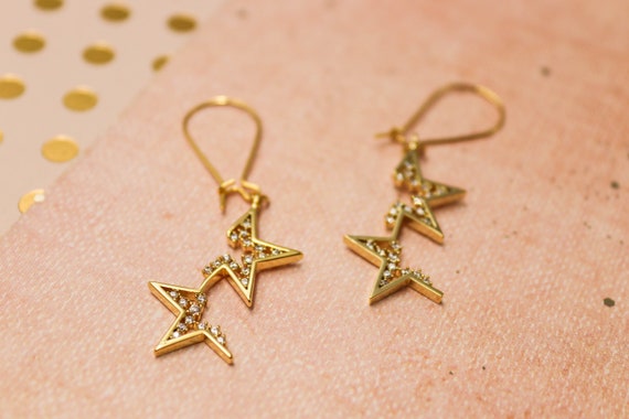 Star Earrings Gold Drop Earrings Star Dangle Earrings Gold Etsy
