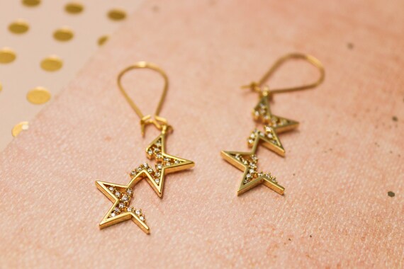 Star Earrings Gold Drop Earrings Star Dangle Earrings Gold Etsy