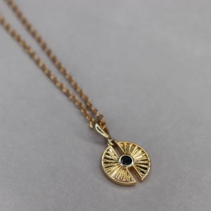 Round pendant necklace, Disc necklace, Gold black necklace, Round gold necklace, Small pendant necklace, Minimalist black necklace