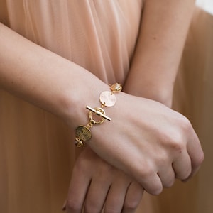 Gold beaded bracelet for women, Toggle bracelet, Swarovski bracelet, Gold wedding bracelet, Gold plated bracelet, Elegant bracelet