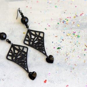 Black drop earrings, Modern earrings, Black stone earrings, Gothic earrings, Black crystal earrings, Black dangle earrings, Onyx earrings
