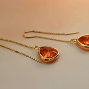 Brincos pendentes de ouro, Brincos de lágrima de ouro, Brincos laranja, Brincos de rosca, Brincos de corrente pendente, Brincos de corrente de ouro