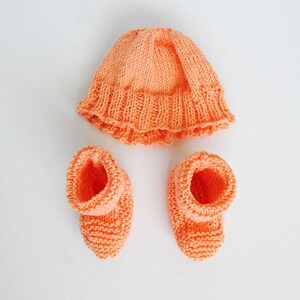 Coral Organic Cotton Hand-Knit Baby Booties and Hat Set