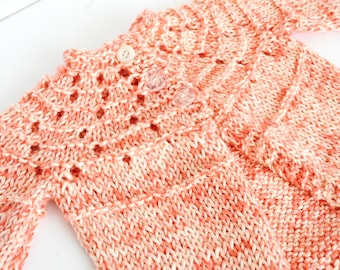 Soft Orange-Pink Hand-Knit Cotton Baby Sweater