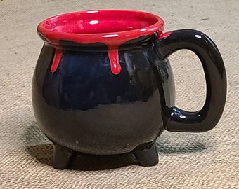 Gloss Black Cauldron Coffee Mug with Dripping Red Blood