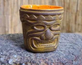 Rusty Brown and Firey Speckled Orange Tiki Shot Glass