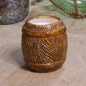 16oz Rum Barrel Tiki Mug Classic Brown Glaze with White Interior