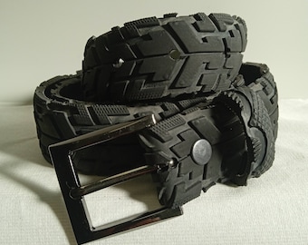 Vegan belt made from old bicycle tires upcycled black environmental protection animal welfare handmade sustainability more durable than leather