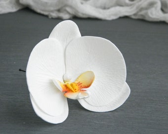 Witte orchidee haarspeld Hawaii haarspeld voor bruiloft Tropisch haarstuk Strand bruidshaarspeld Bloem haarspelden voor bruid bruidsmeisje