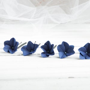 Épingles à cheveux fleur bleu marine Pièce de cheveux de mariée Épingles à cheveux florales de mariage Bandeau de mariée pour demoiselle d'honneur image 5