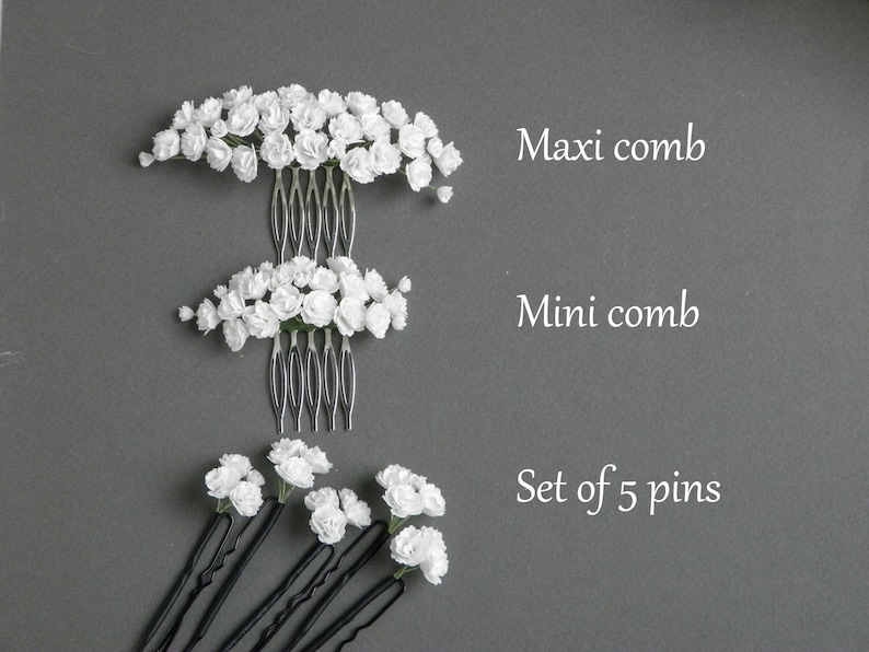 Gypsophila hair pins Babys breath hair pins Flower hair pins Bridal hair piece Small wedding headpiece for bride image 9