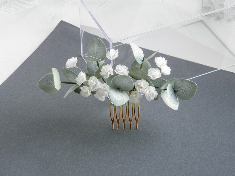 Babies breath Eucalyptus hair comb Wedding headpiece for bride Greenery hair piece Bridal floral hair comb image 8