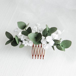 Babies breath Eucalyptus hair piece  Bridal floral hair comb Wedding headpiece for bride Greenery hair piece