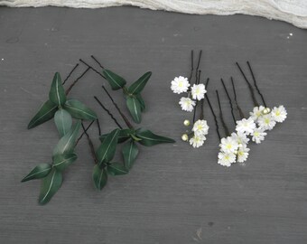 Pièce de cheveux d'eucalyptus épingles à cheveux souffle de bébé épingles à cheveux de mariée fleur épingle à cheveux florale de mariage pour la mariée