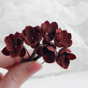 Burgundy bridal hair pins Flower girl hair piece Floral wedding head piece Flower hair clip