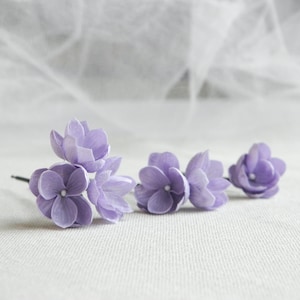 Lilac bridal hair pins with small flowers Floral wedding hair piece Flower headpiece for bride Floral bobby pins image 2