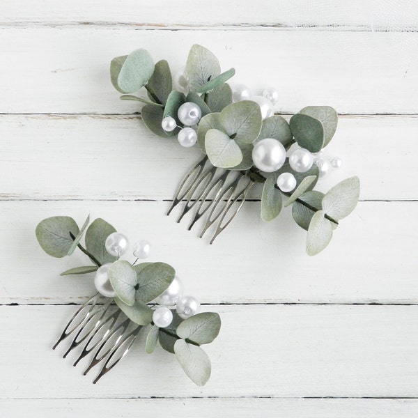 Greenery hair comb Eucalyptus hair piece Hair wedding bridal flower comb Bridal hair comb Floral head piece bride