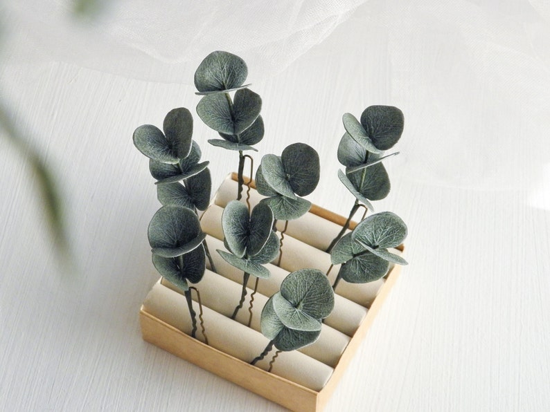 Eucalyptus hair pins Floral wedding hair piece Greenery bridal headpiece Green leaf hair pins Floral hair comb 4