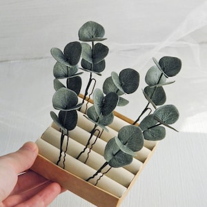 Eucalyptus hair pins Floral wedding hair piece Greenery bridal headpiece Green leaf hair pins Floral hair comb image 3