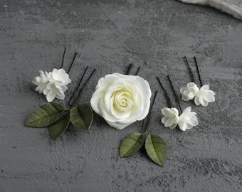 Flowers hair piece wedding Ivory bridal hair pins Floral headpiece for bride