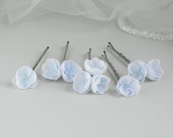 Dusty Blue Bridal Flowers Hair Pins, Floral Wedding Piece For Bride Bridesmaid