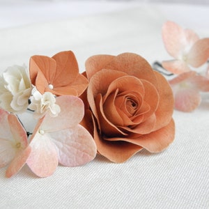 Bridal eucalyptus hair pins Terracotta wedding hair piece Flowers hair pins Floral headpiece image 6