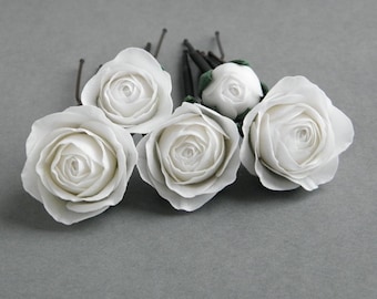 Rose wedding hair pins Bridal small white flowers bobby pins Floral piece bride bridesmaid