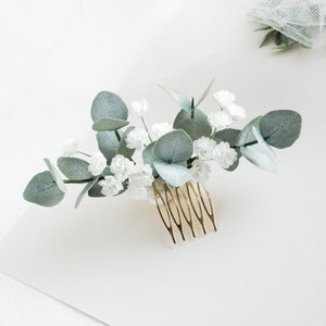 Babies breath Eucalyptus hair comb Wedding headpiece for bride Greenery hair piece Bridal floral hair comb image 3