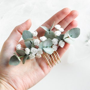 Babies breath Eucalyptus hair comb Wedding headpiece for bride Greenery hair piece Bridal floral hair comb image 6