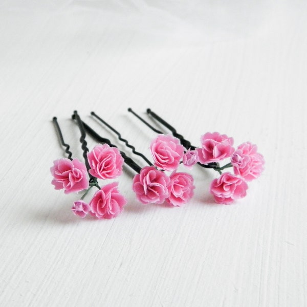 Pink gypsophila hair pins Babys breath hair pins Small flowers bridal hair piece Wedding headpiece for bridesmaid