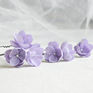 Lilac bridal hair pins with small flowers Floral wedding hair piece Flower headpiece for bride Floral bobby pins image 1