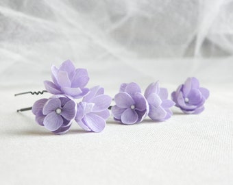 Lilac bridal hair pins with small flowers Floral wedding hair piece Flower headpiece for bride Floral bobby pins