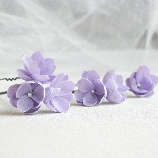 Épingles à cheveux de mariée lilas avec petites fleurs Pièce de cheveux de mariage florale Bandeau à fleurs pour mariée Épingles à cheveux florales