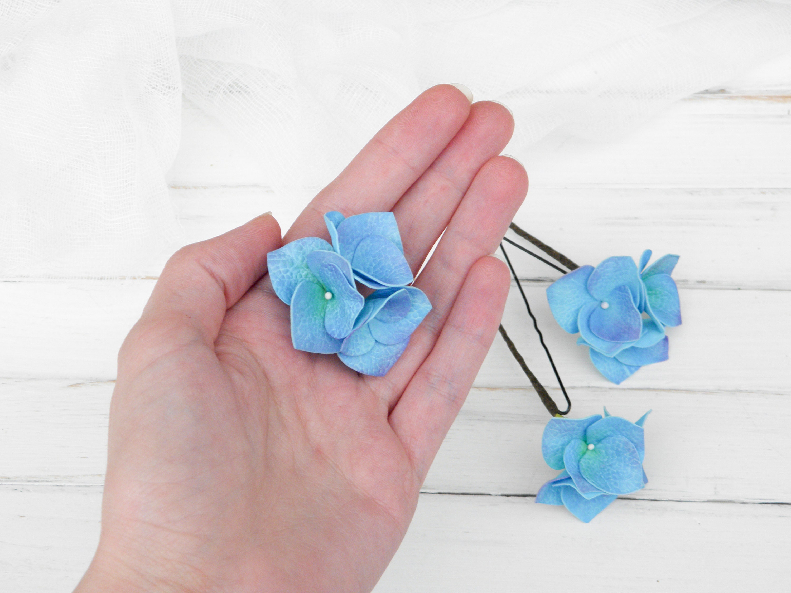 Blue Flower Hair Pin Wedding / Hydrangea Hair Piece for Bride Etsy