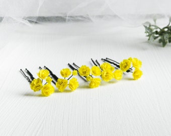 Yellow gypsophila hair pins Babys breath hair pins Fall flowers bridal hair piece Small wedding headpiece for bride