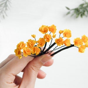 Orange gypsophila hair pins Babys breath hair pins Fall flower hair pins Bridal hair piece Small wedding headpiece for bride