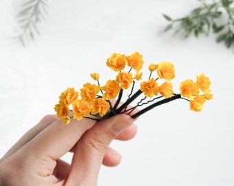 Orange gypsophila hair pins Babys breath hair pins Fall flower hair pins Bridal hair piece Small wedding headpiece for bride