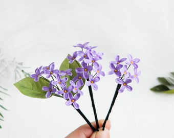 Lilac bridal hair pins Flowers wedding hair piece Floral headpiece for bride Flowers bobby pins