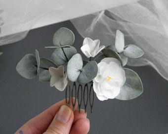 Peigne à cheveux fleurs d'eucalyptus Pièce de cheveux florale de mariée Coiffe de mariage verdure Accessoires pour cheveux de mariée