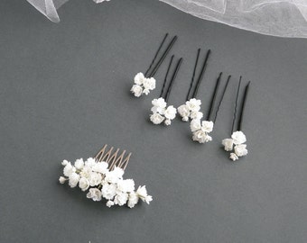 Pettine per capelli con fiori, forcine per capelli in gypsophila, pezzo per capelli da sposa in fiato di narciso, pezzo per capelli floreale da sposa