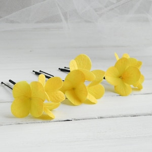 Yellow flower hair pins bride Hydrangea wedding hair piece Fall floral hair clip bridesmaid