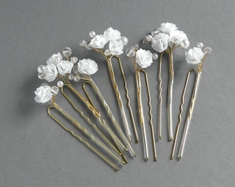 Pearl Bridal Hair Pins, Babys Breath Headiece, Flower Girl Hair Accessories