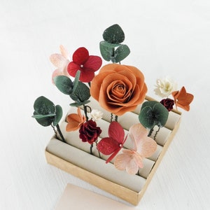 Bridal eucalyptus hair pins Terracotta wedding hair piece for bride Flower hair pins Floral hair piece