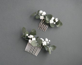 Eucalyptus hair comb bride Babys breath bridal hair piece Wedding floral headpiece Flower hair comb