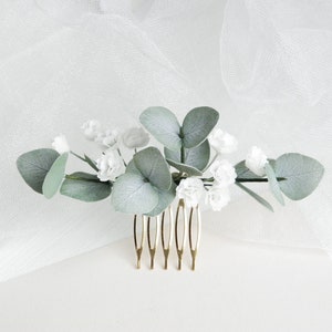 Greenery wedding hair piece Babies breath Eucalyptus bridal hair comb Floral headpiece for bride image 4